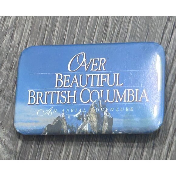 Over Beautiful British Columbia An Ariel Adventure Pinback Button Logo Blue - Picture 1 of 8